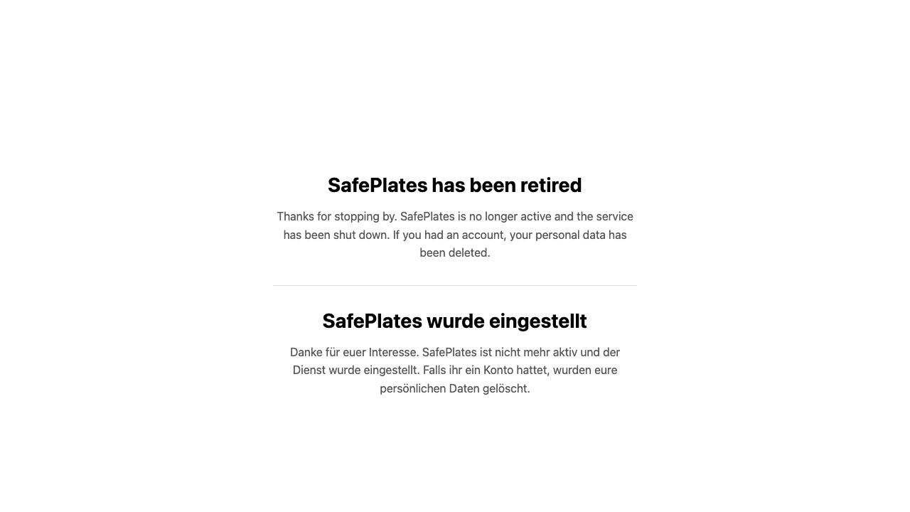 SafePlates 网站截图