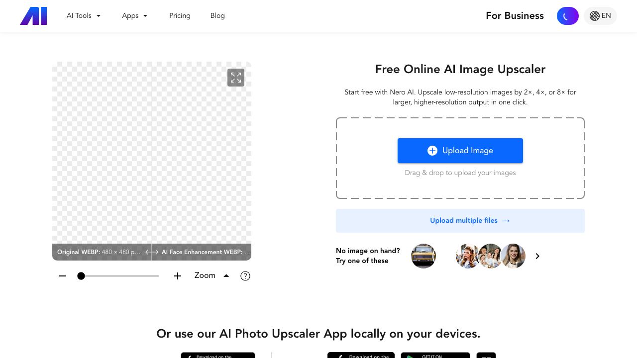 Nero Image Upscaler 网站截图
