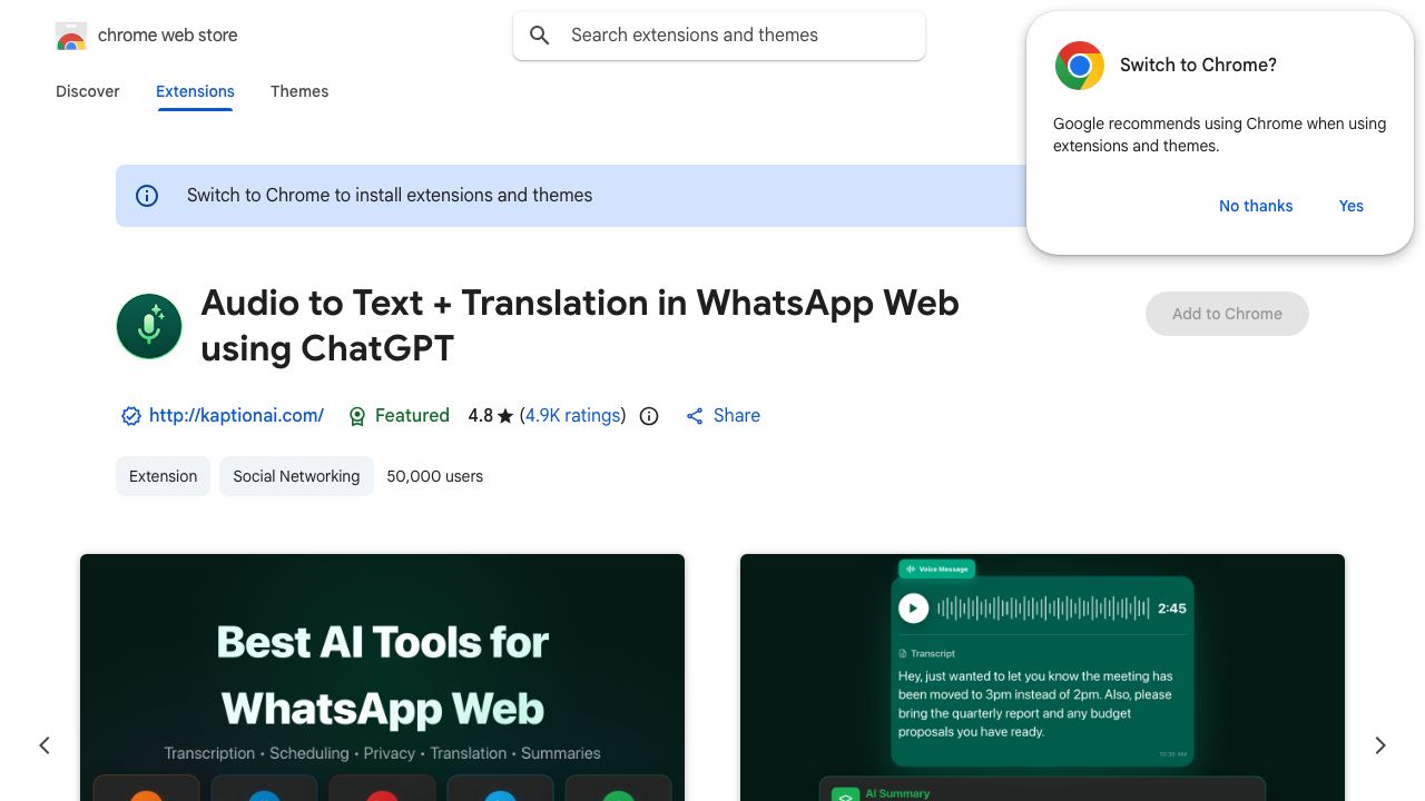 Audio to text for WhatsApp™ in WA WEB 网站截图