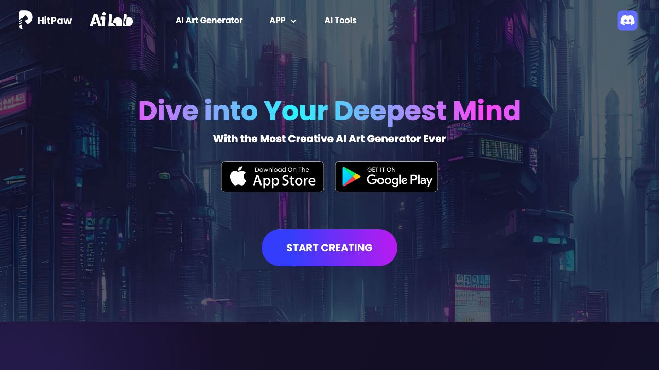 HitPaw AI Art Generator 网站截图