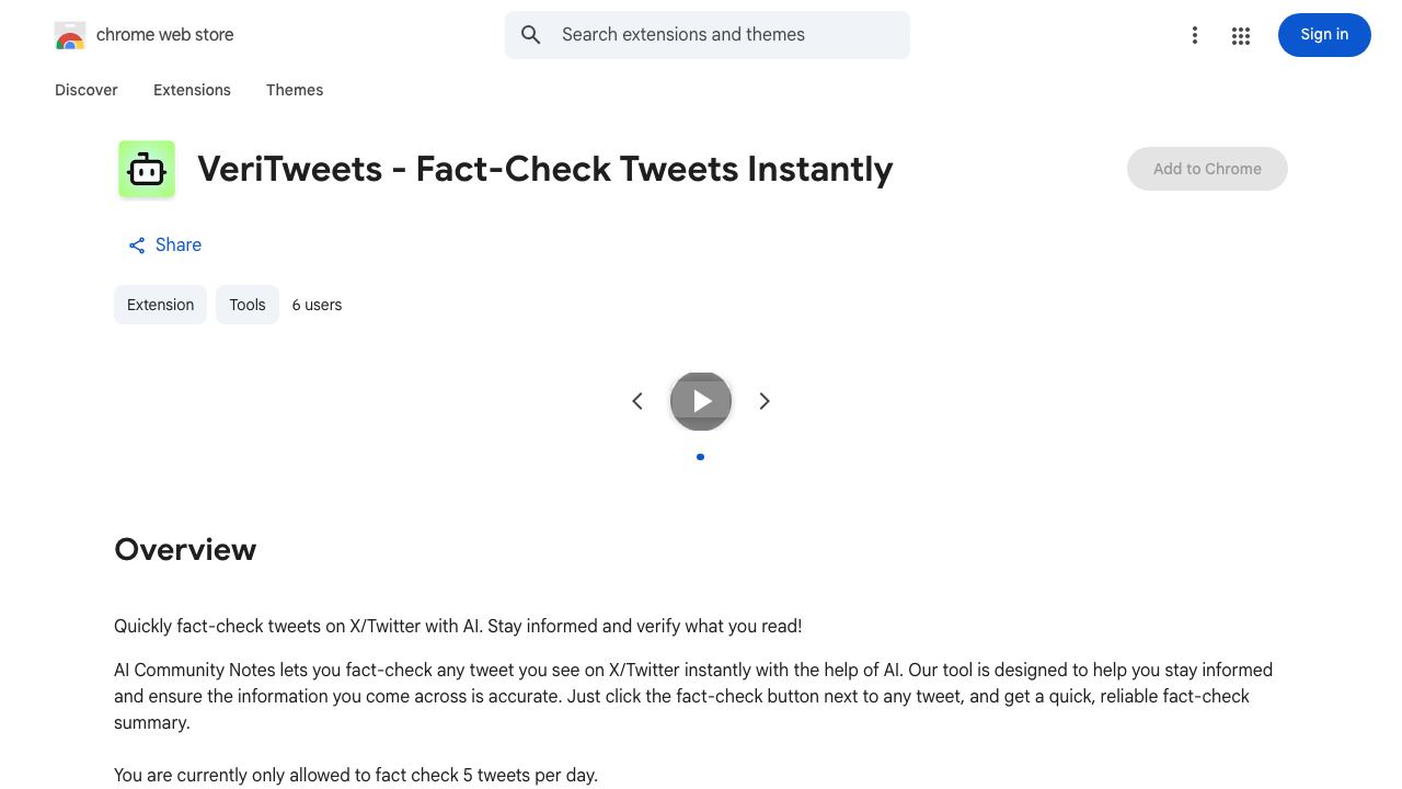 VeriTweets - Fact-Check Tweets Instantly 网站截图