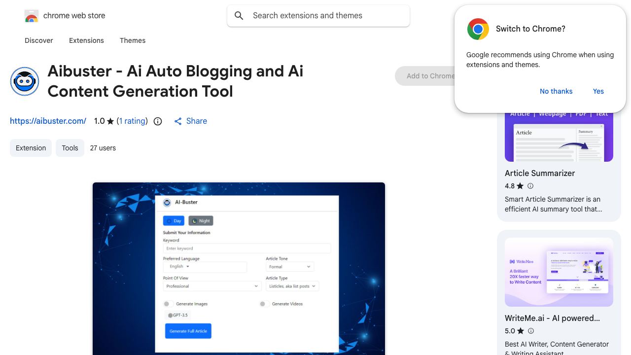Aibuster - Ai Auto Blogging and Ai Content Generation Tool website screenshot