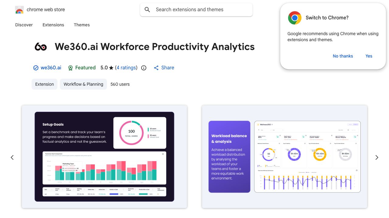We360.ai Workforce Productivity Analytics 网站截图