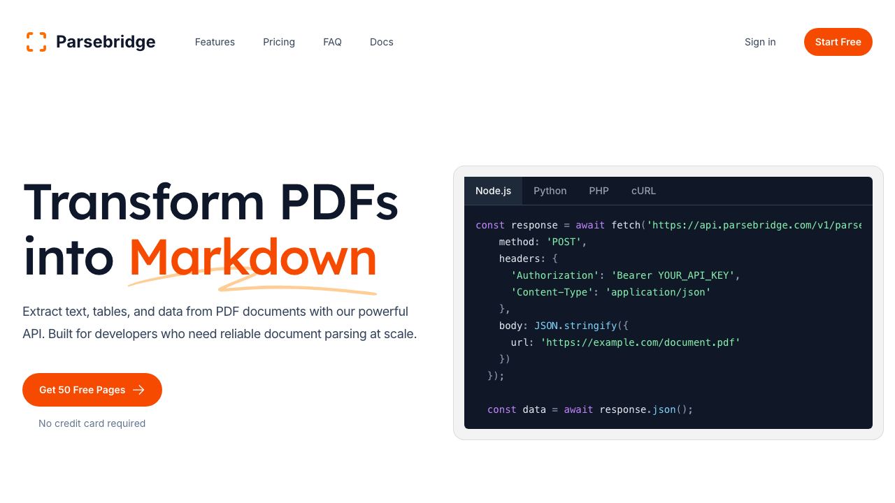 Parsebridge website screenshot