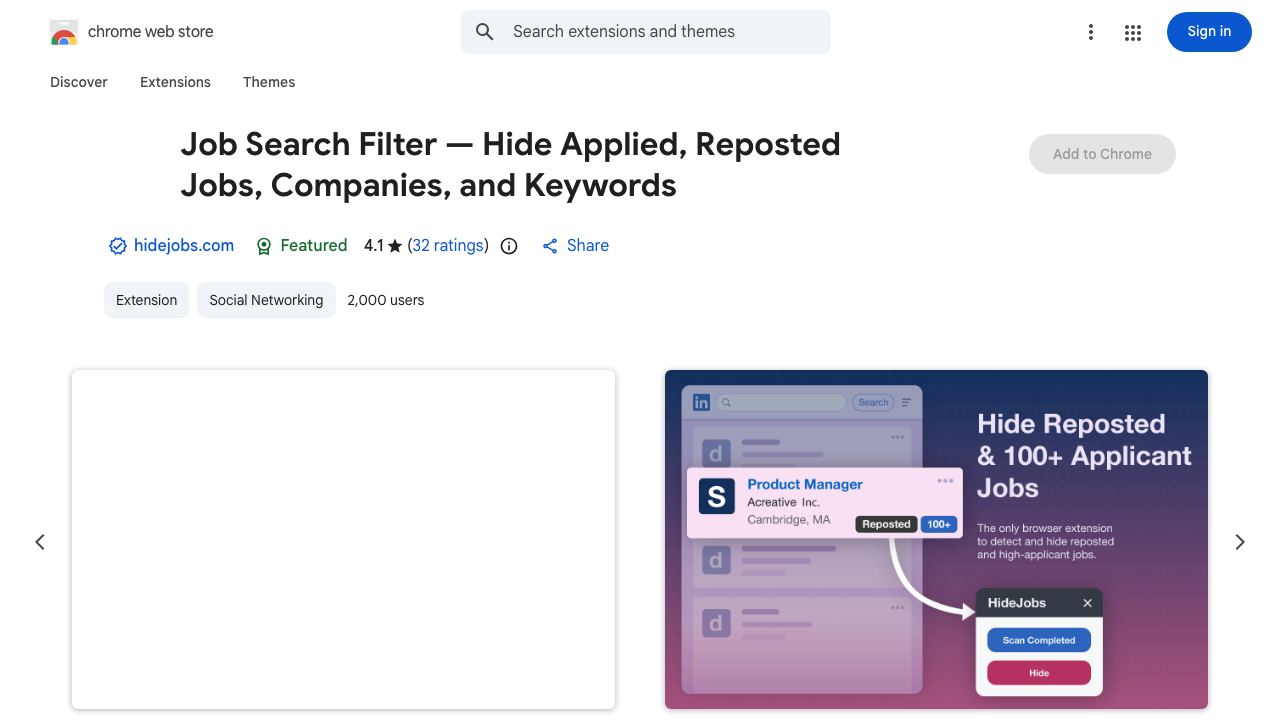 Hide Companies, Promoted, Applied Jobs on LinkedIn + AI Summarizer website screenshot