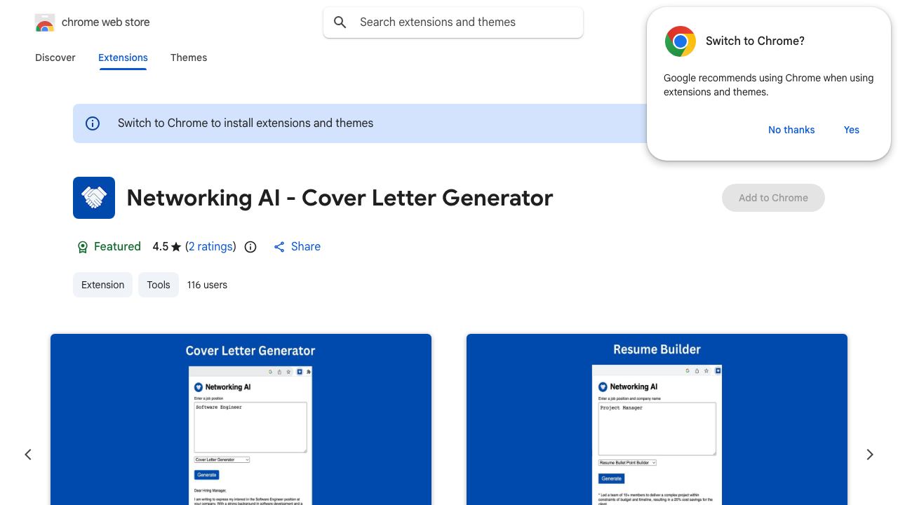 Networking AI - Cover Letter Generator 网站截图