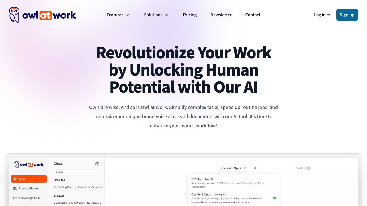 Owl at Work - AI Companion for Businesses 网站截图