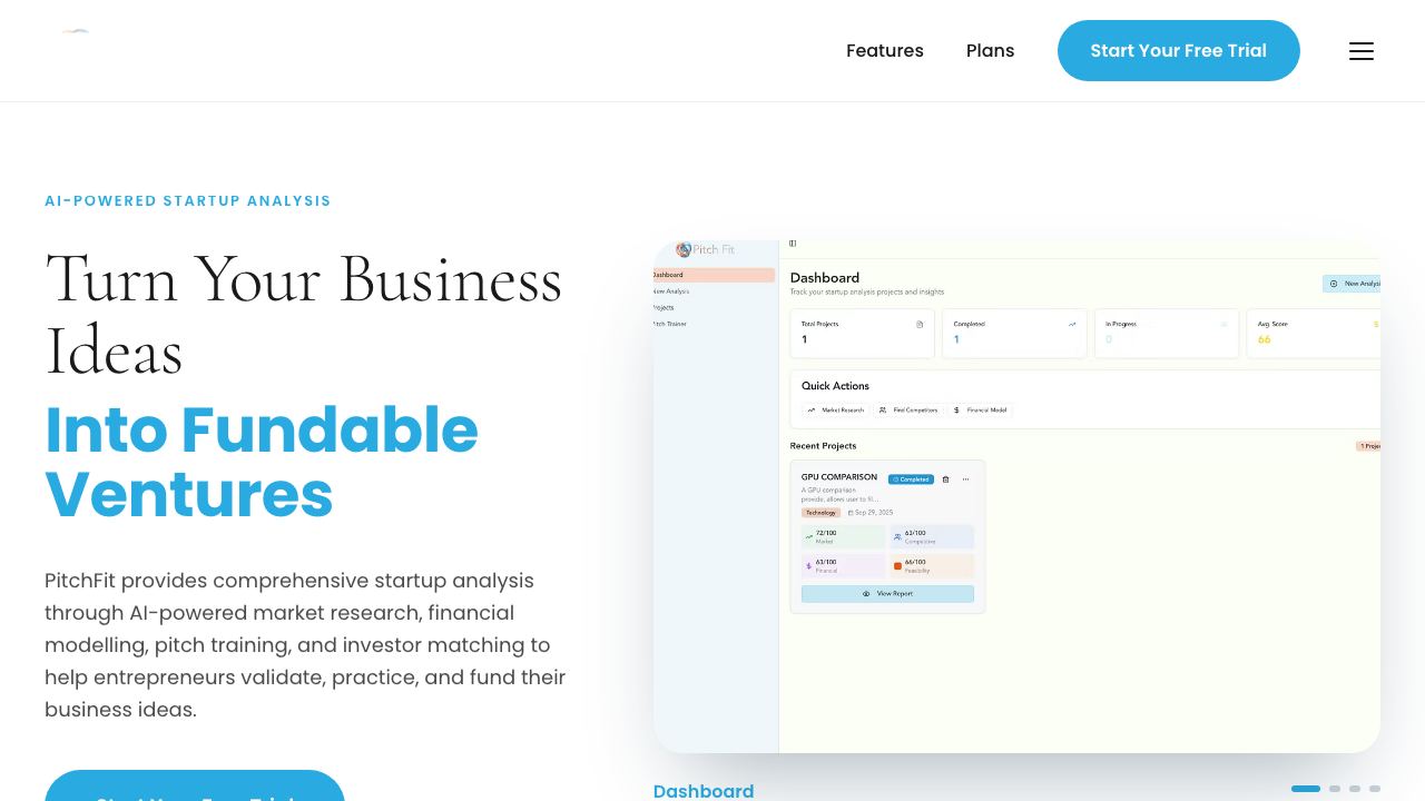 PitchFit 网站截图