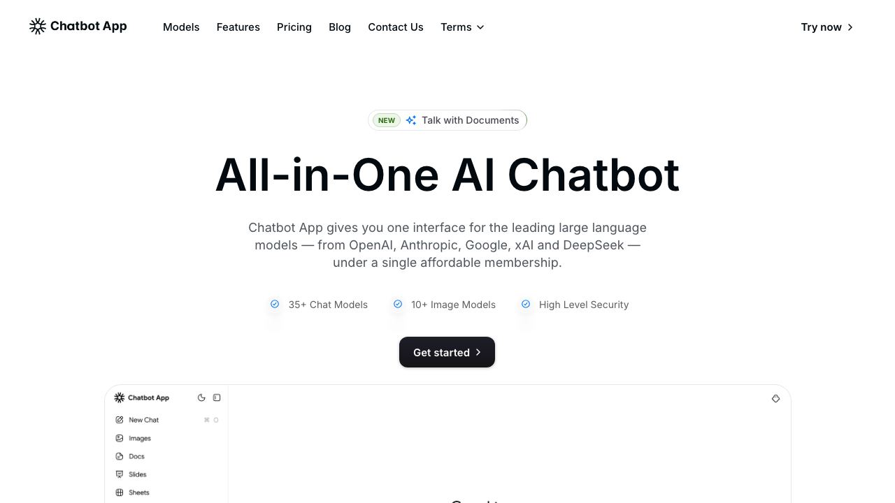 Chatbot App website screenshot
