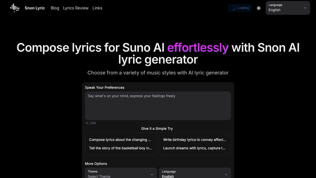 Snon Lyric 网站截图