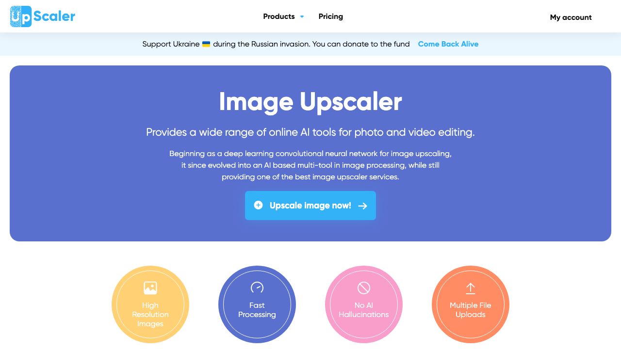 Image Upscaler - Upscale Your Photo for Free with AI website screenshot