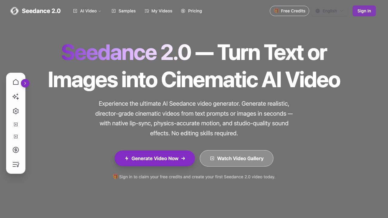 Seedance 2.0 - AI Video Generator 网站截图
