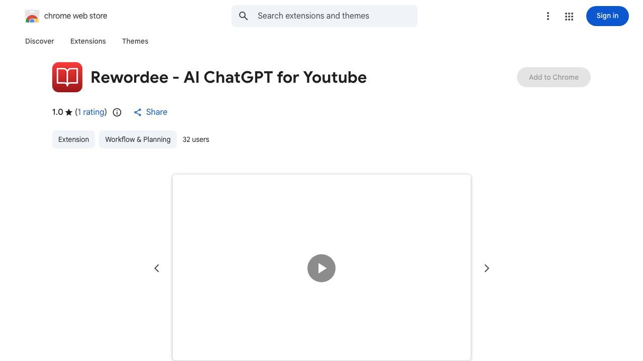 Rewordee - AI ChatGPT for Youtube 网站截图