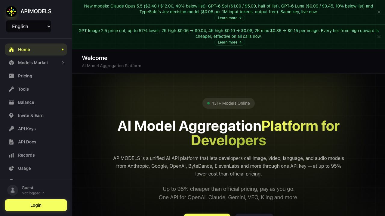 ApiModels website screenshot