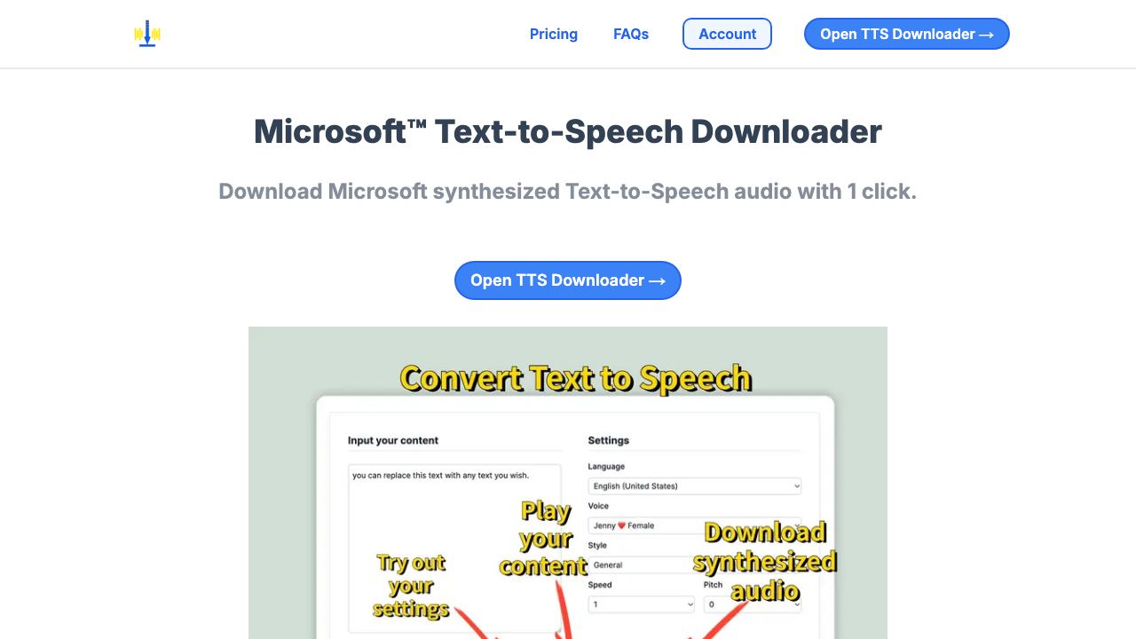 MS Text-to-Speech Downloader 网站截图