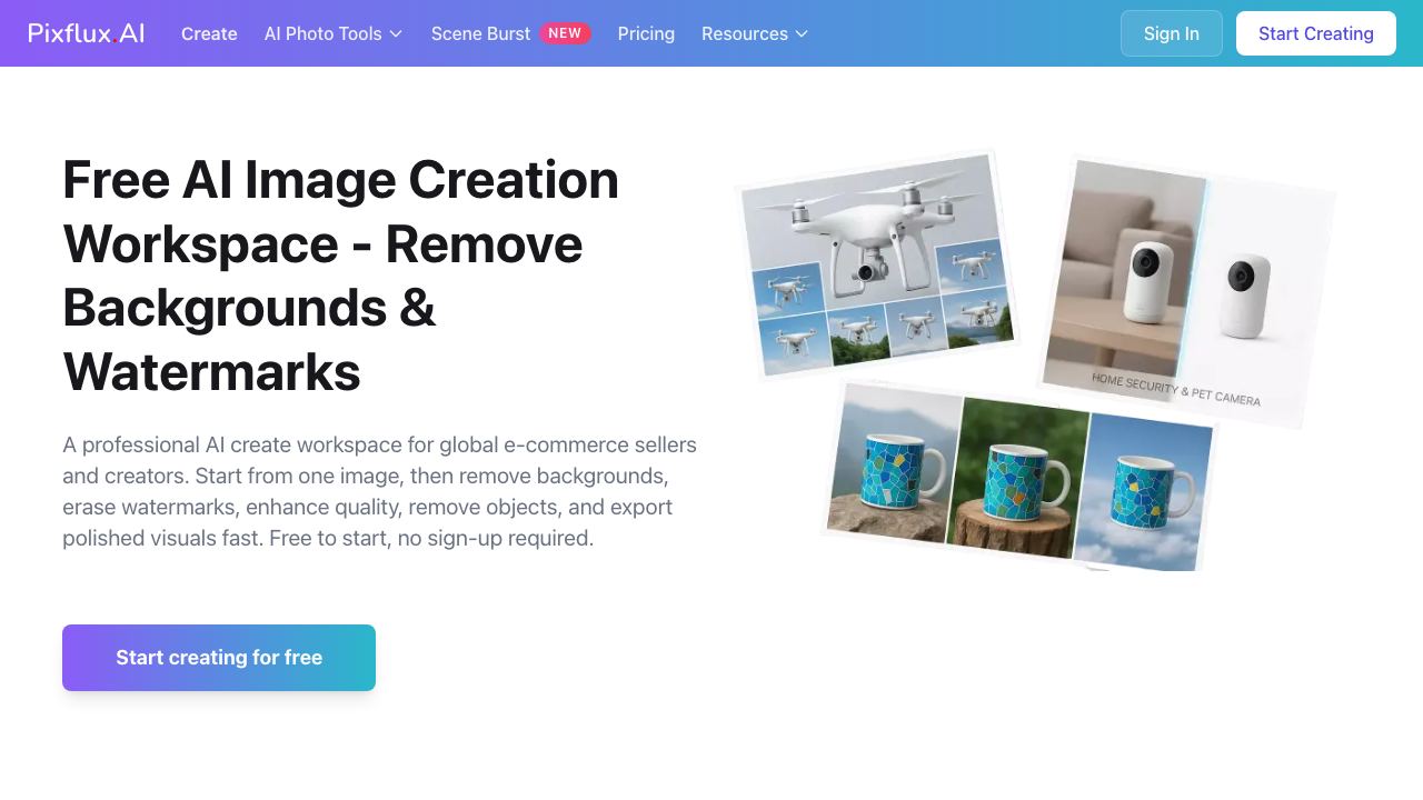 Pixflux.AI website screenshot