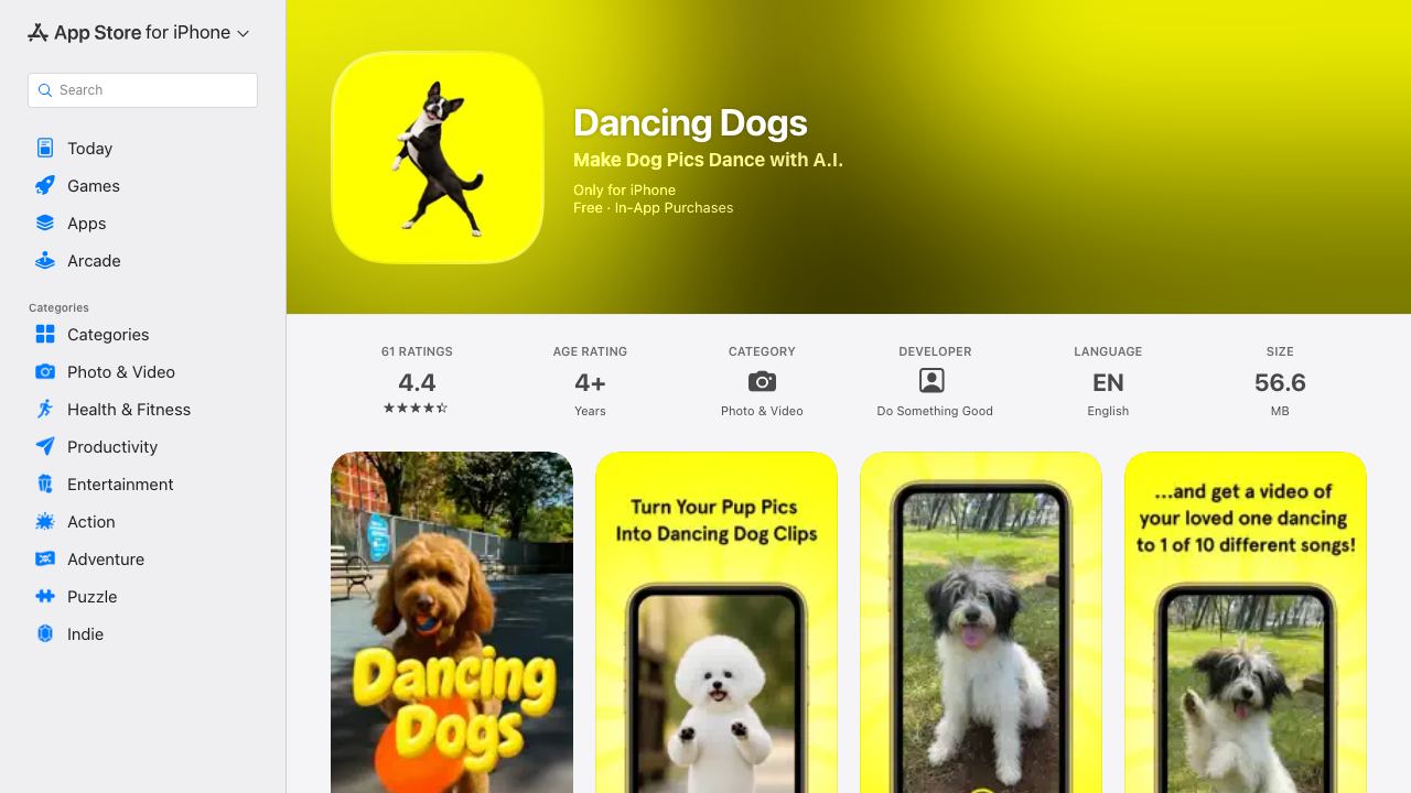 Dancing Dogs app 网站截图