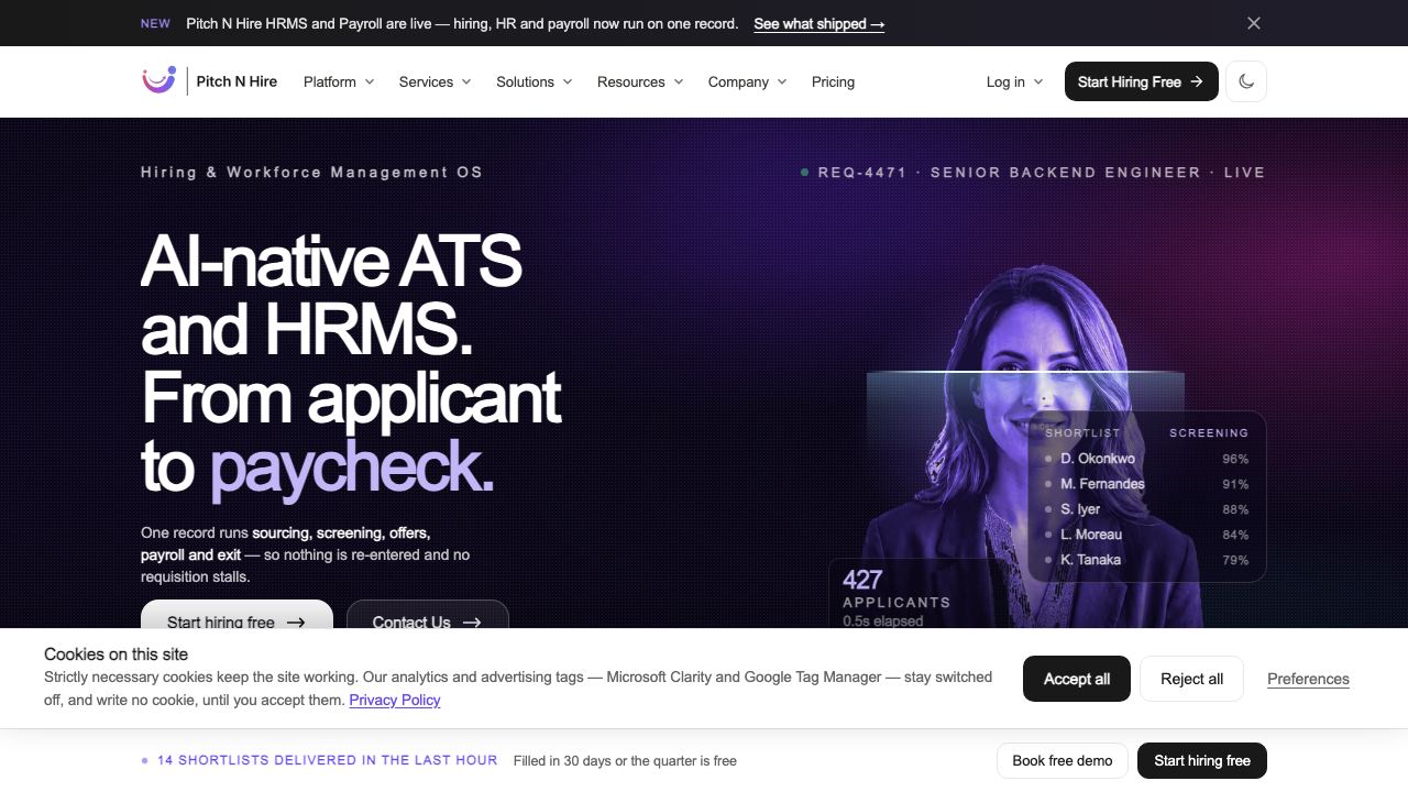 Pitch N Hire Applicant Tracking Software 网站截图