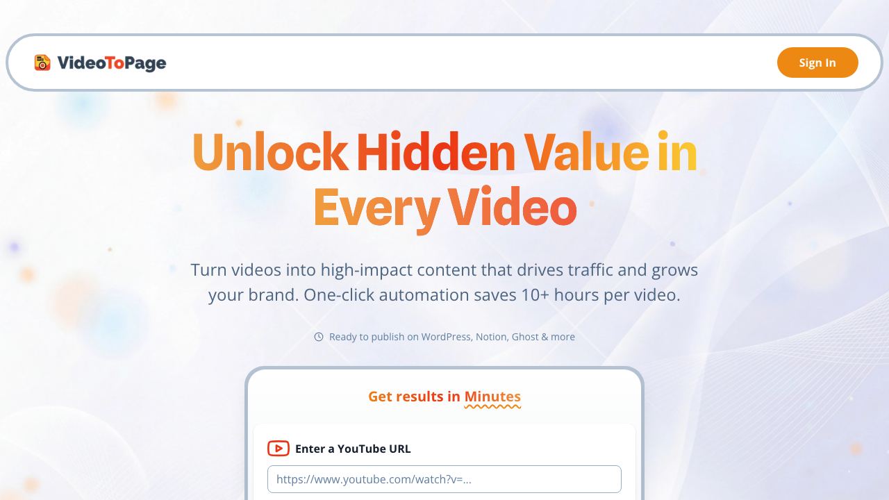 VideoToPage 网站截图