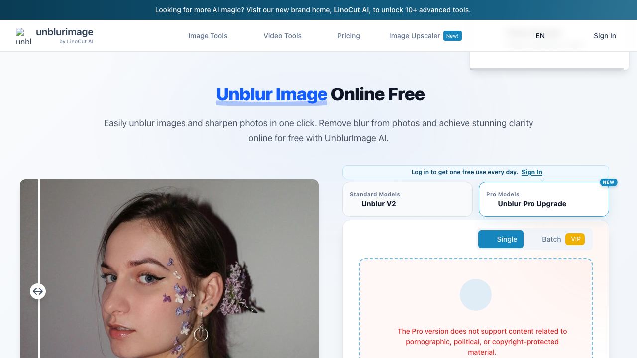 Unblurimage AI 网站截图