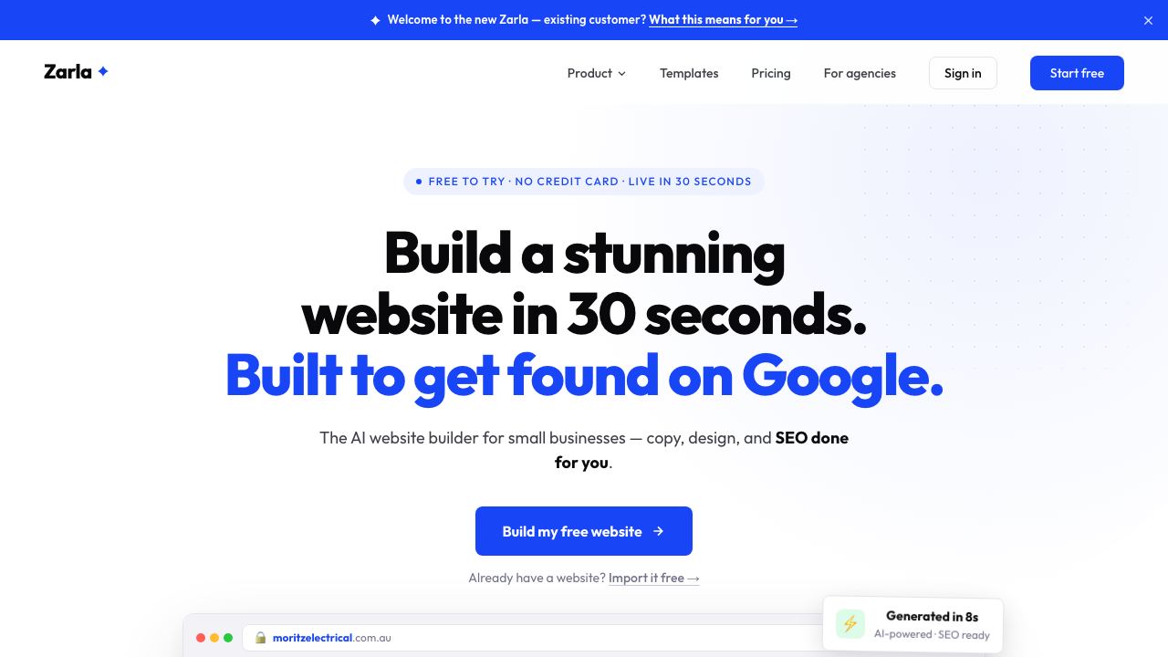 Zarla AI Website Builder 网站截图