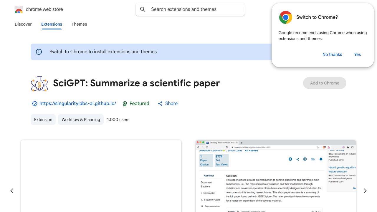SciGPT: Summarize a scientific paper 网站截图