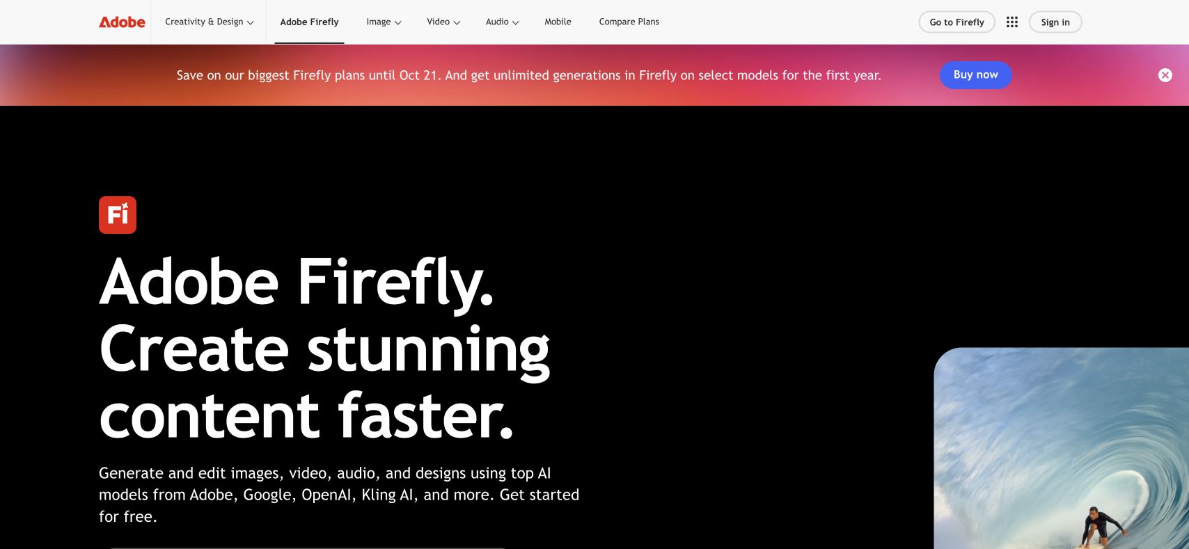 Adobe Firefly website screenshot