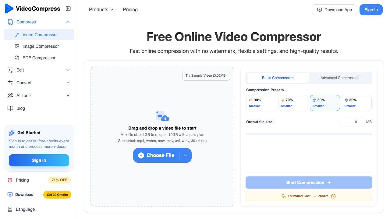 VideoCompress website screenshot