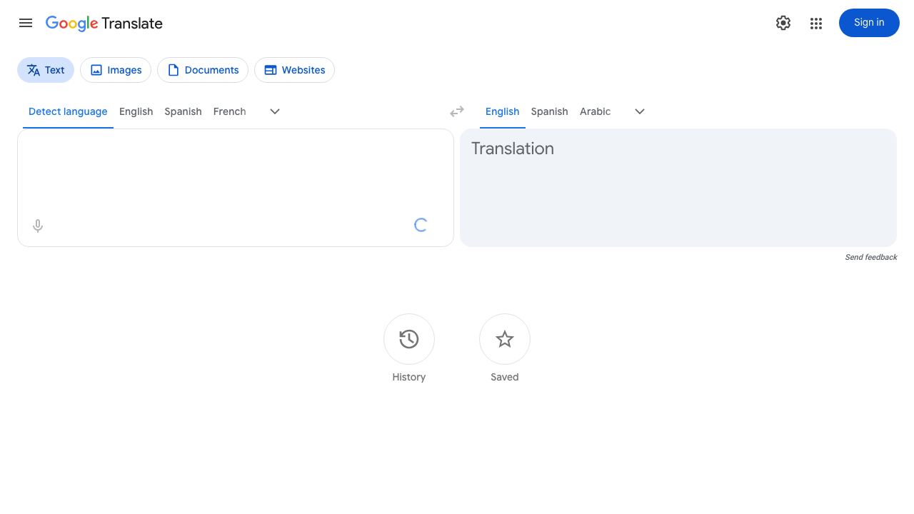 Google Translate 网站截图