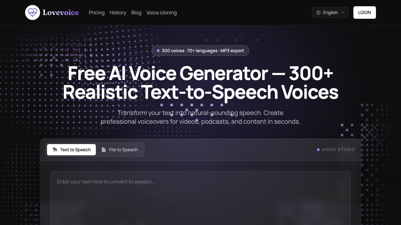 Lovevoice AI Voice Generator 网站截图