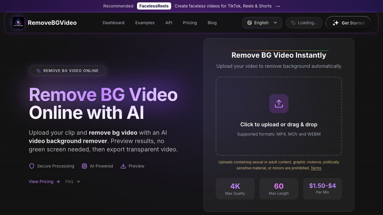 remove bg video website screenshot