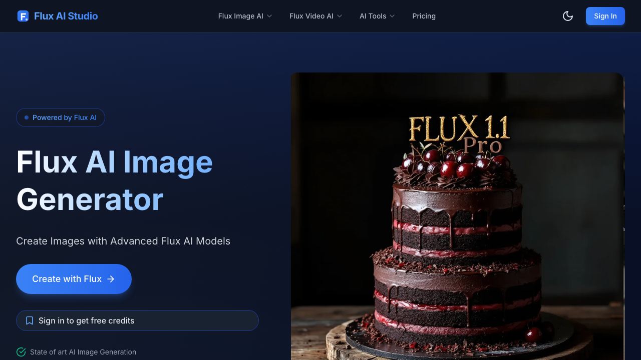 Free Flux AI Image Generator website screenshot