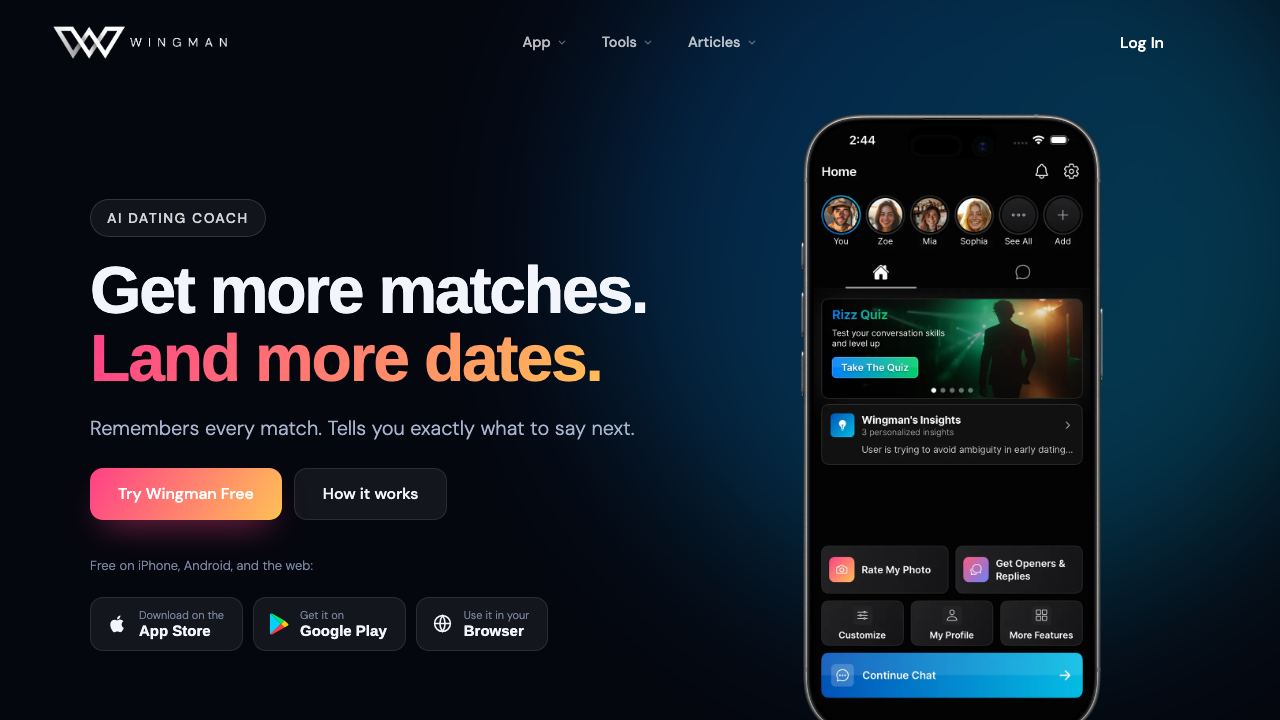 Wingman website screenshot