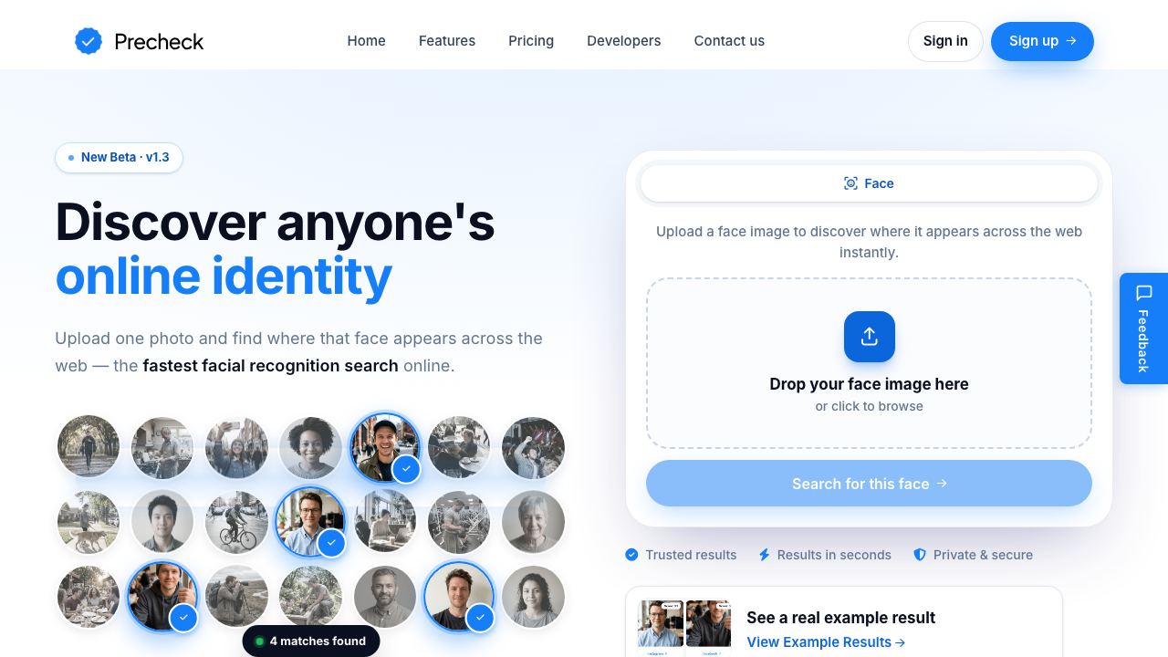 Precheck.ai - AI Face data 网站截图