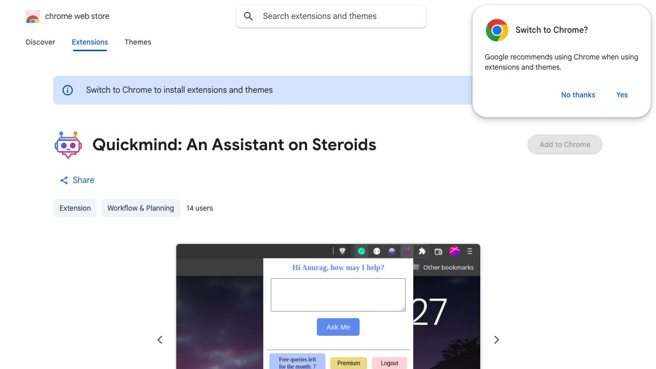Quickmind: An Assistant on Steroids website screenshot