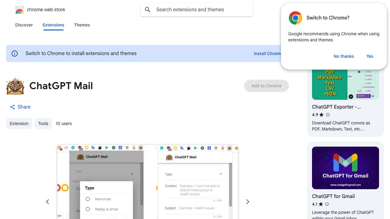 ChatGPT Mail 网站截图