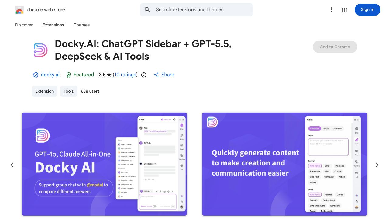 Docky.AI: ChatGPT Sidebar & Smart Assistant 网站截图