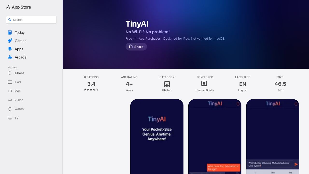 TinyAI 网站截图