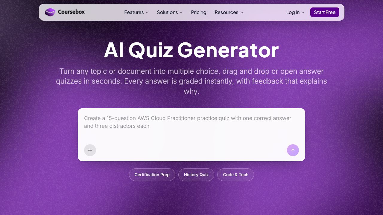 AI Quiz Generator by Coursebox 网站截图