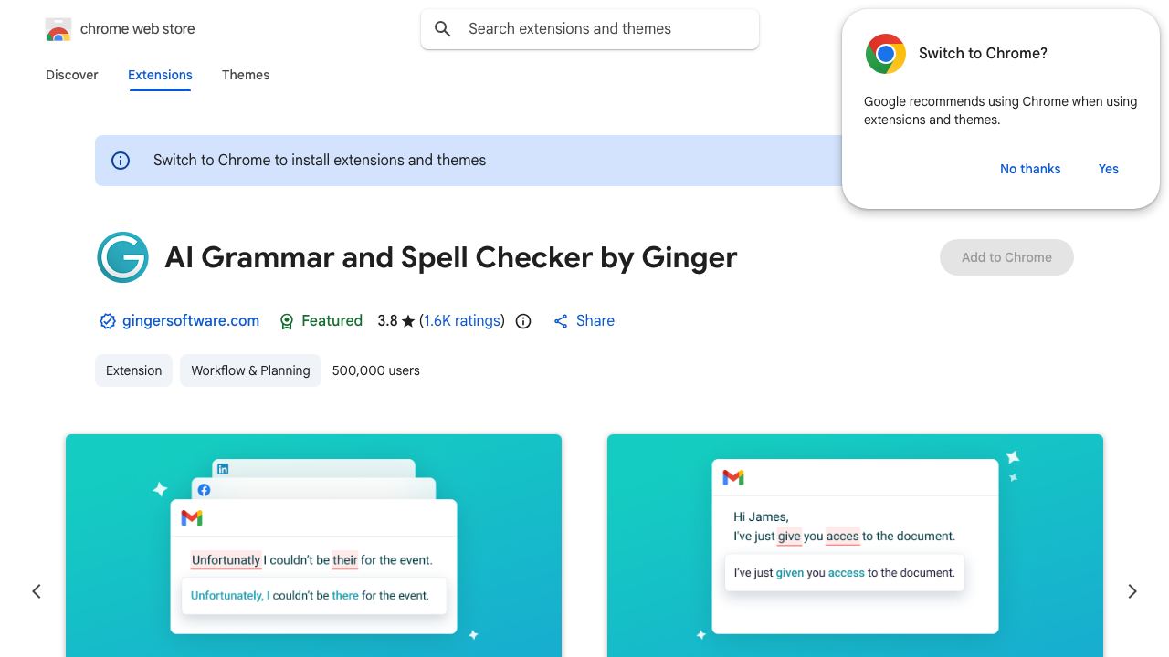 Ginger: AI Grammar & Spell Checker 网站截图