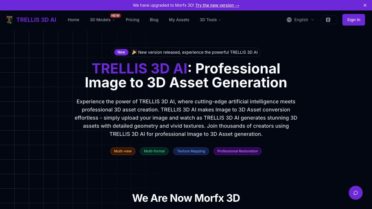TRELLIS 3D AI 网站截图