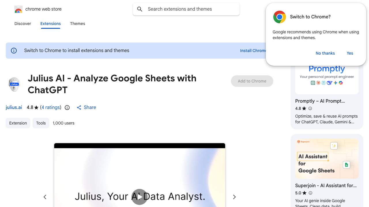 Julius AI - Analyze Google Sheets with ChatGPT 网站截图