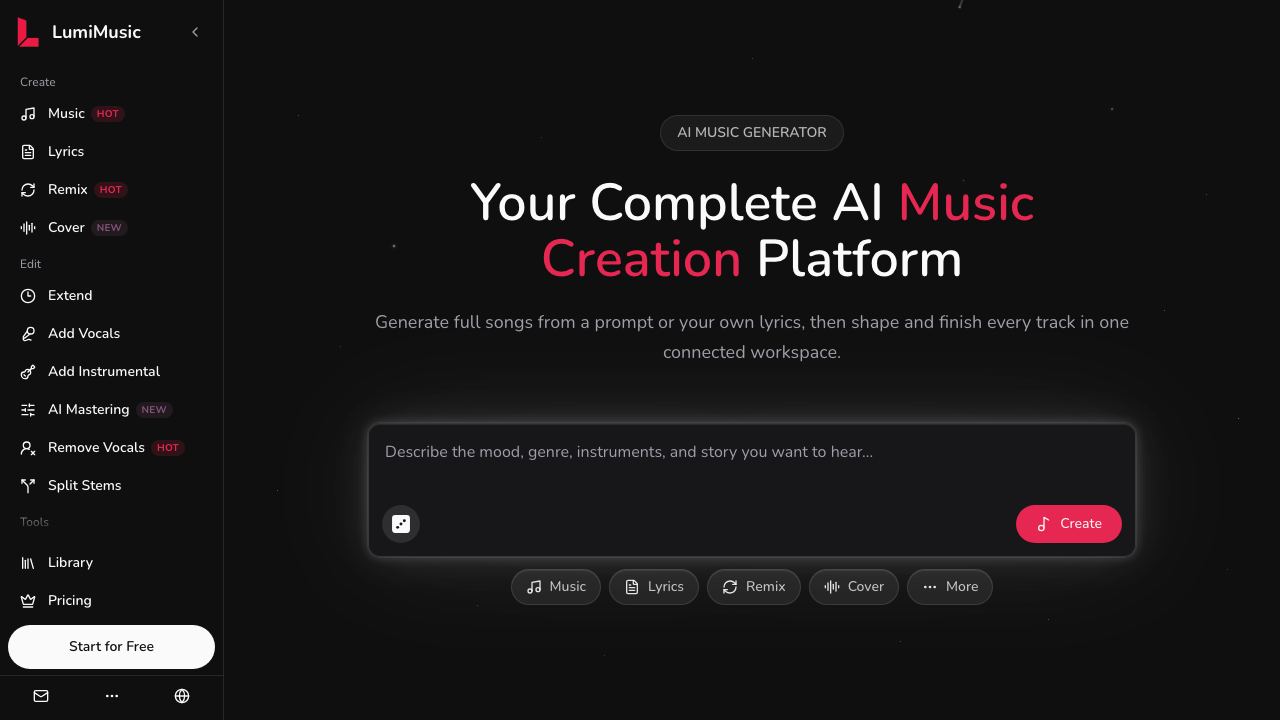 LumiMusic 网站截图