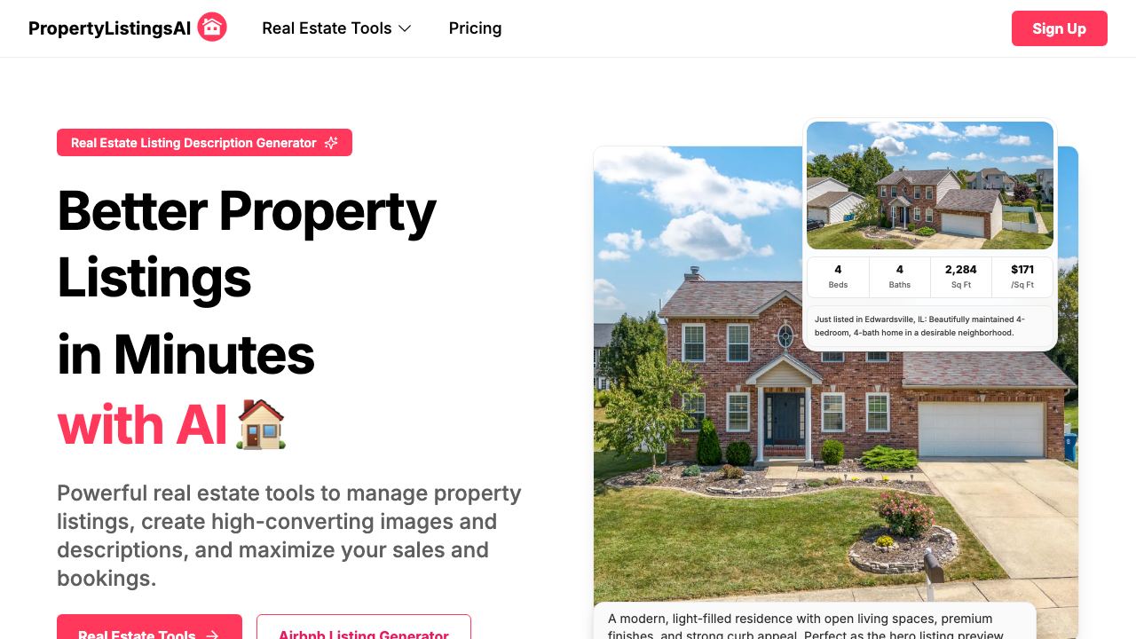 PropertyListingsAI website screenshot
