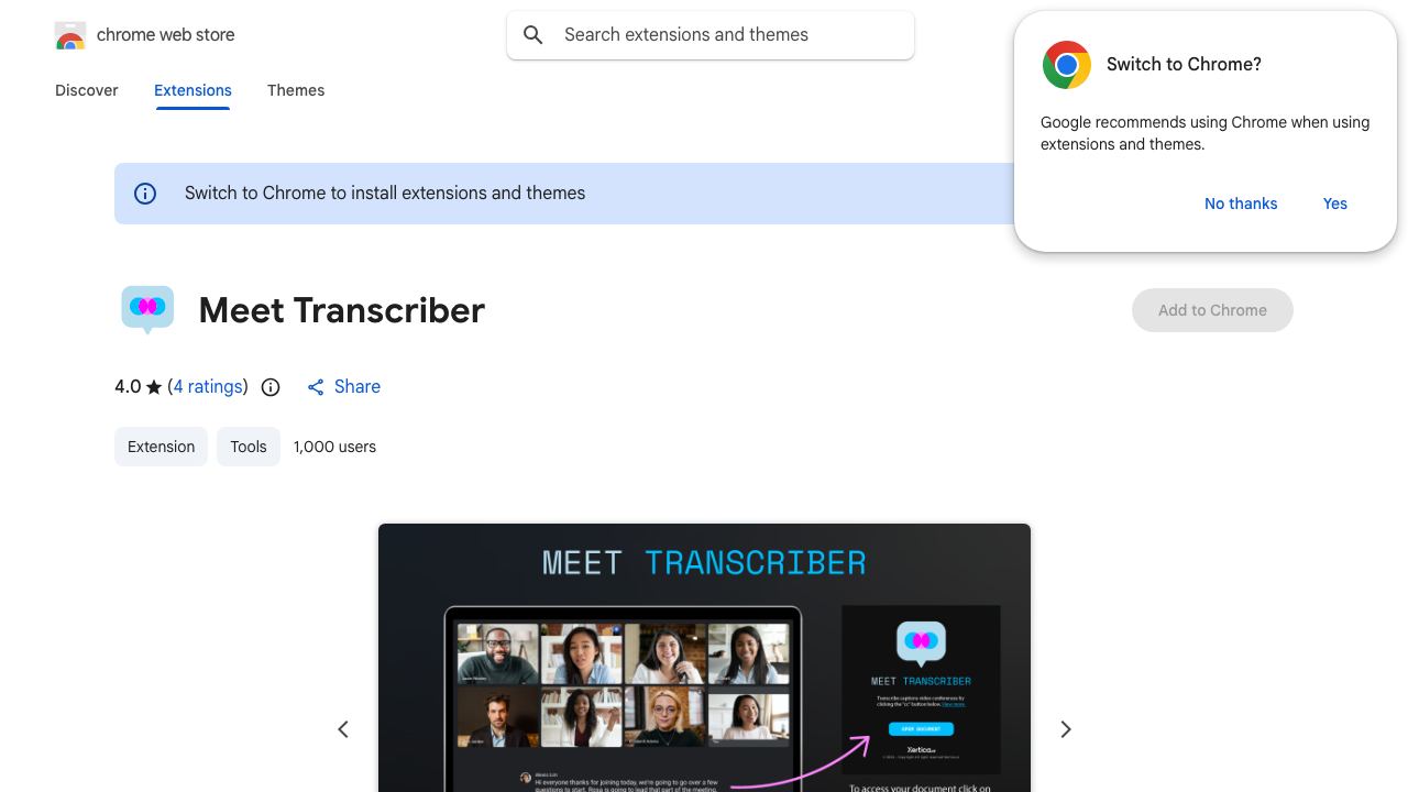 Meet Transcriber website screenshot