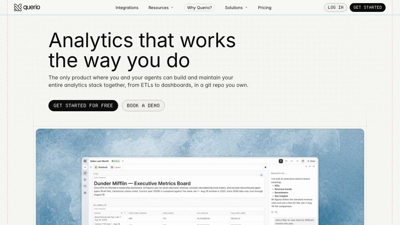 Querio 1.0 website screenshot