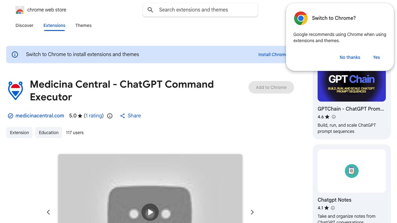 Medicina Central - ChatGPT Command Executor website screenshot