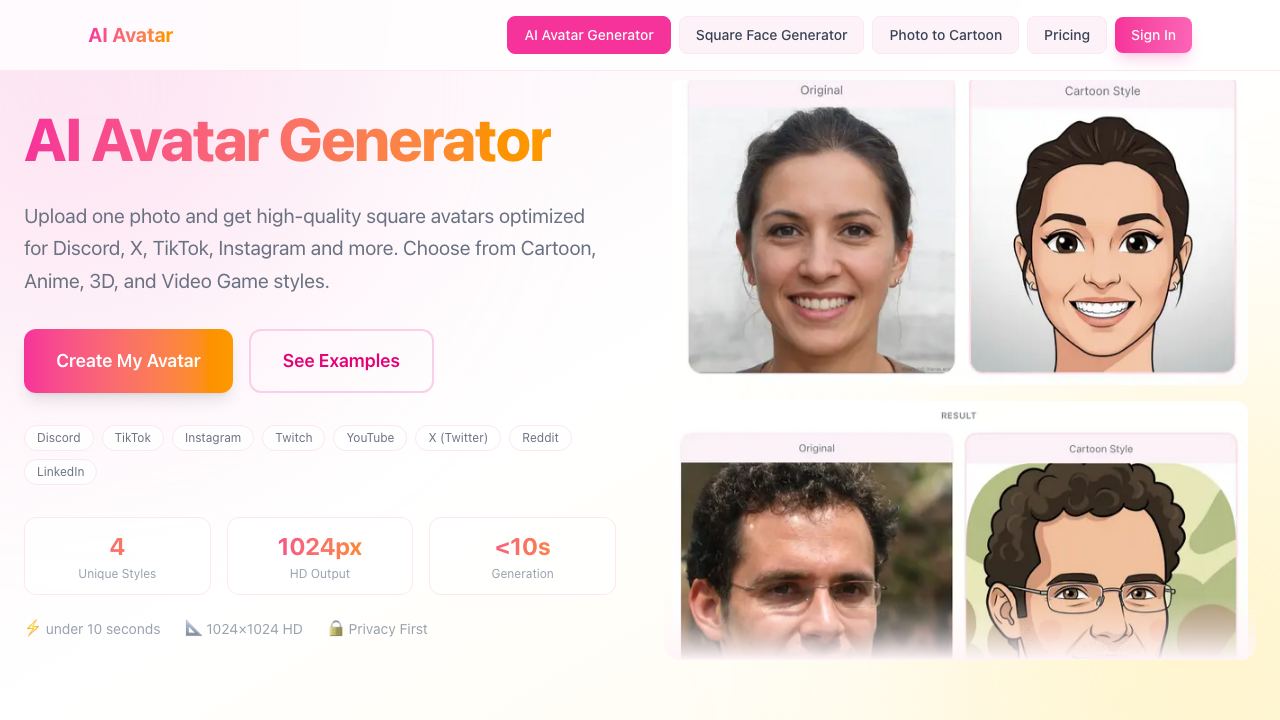 AI Avatar Generator - ai 网站截图