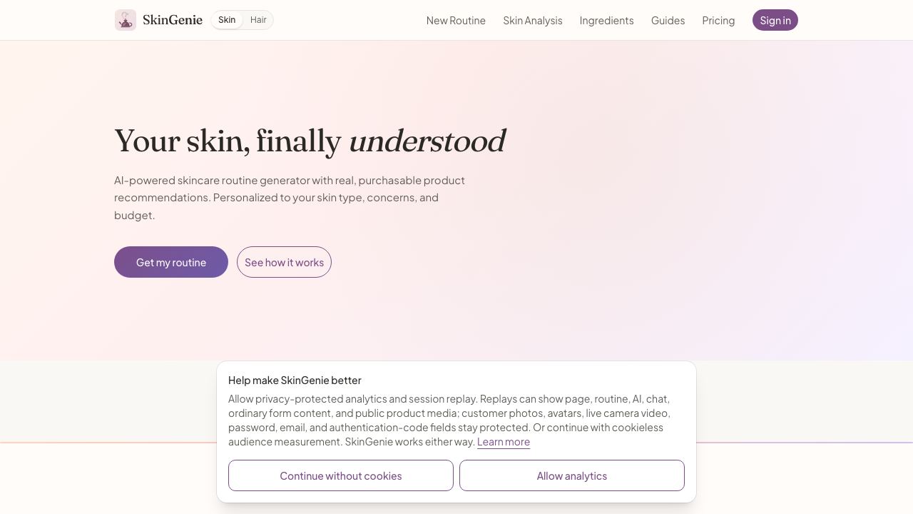 SkinGenie website screenshot
