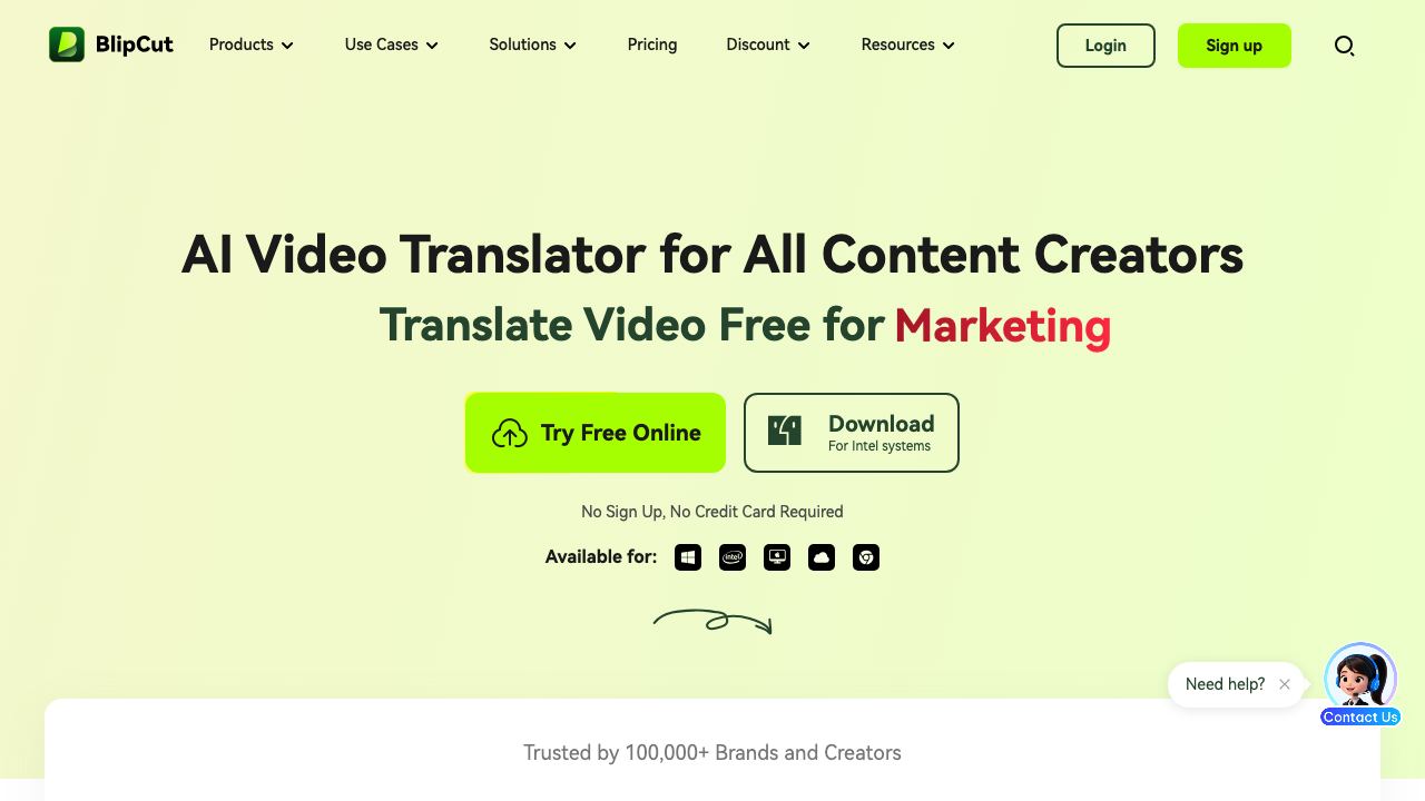 BlipCut AI Video Translator 网站截图